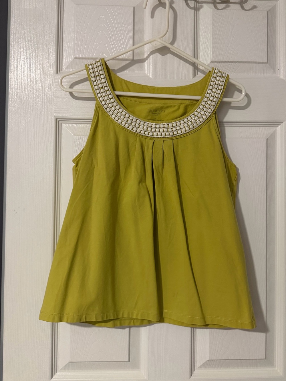 TALBOTS PETITES LIME GREEN BEADED TOP